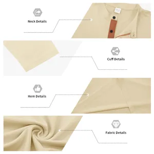Men's Long Sleeve Henley Polo Shirt Solid Color Casual Cotton Blend Top Detail View