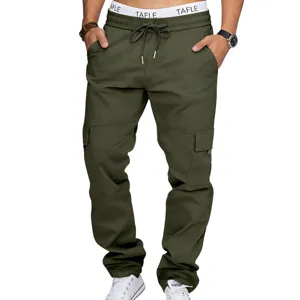 Men's green cargo pants with multi-pockets, drawstring waist, casual styling for daily wear.