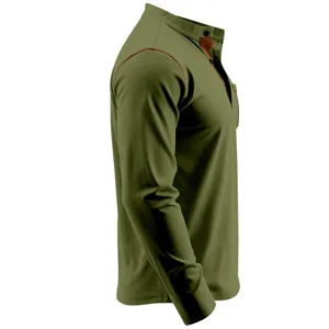 Men's retro color block long sleeve henley shirt, casual outdoor spring shirt.