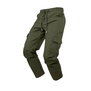 Men tactical cargo trousers army green casual multi-pocket drawstring streetwear pants