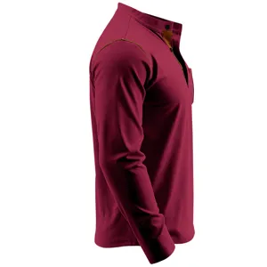 Men's long sleeve henley shirt vintage contrast stitching casual outdoor pullover top