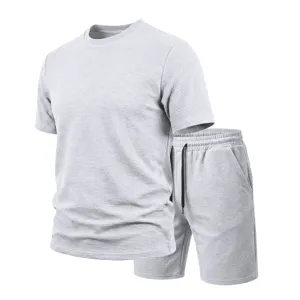Men summer casual textured t-shirt and shorts set stretch short sleeve sportswear