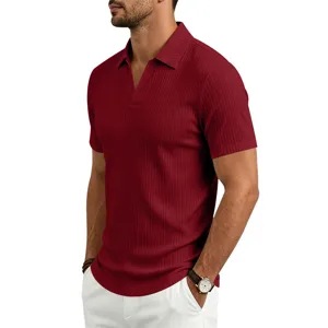 Polo de manga corta con cuello en V y rayas verticales para hombre, top de verano.