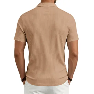 Polo de manga corta acanalado para hombre casual negocios slim fit liso parte superior