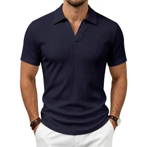 Polo Hombre Cuello en V Canalé Manga Corta Verano Casual Negocios Camiseta Top Mod