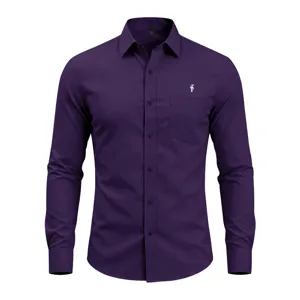 Camisa hombre morada manga larga elastica no planchada negocios casual parte superior