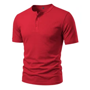 Men short sleeve Henley shirt slim fit solid color casual basic summer top for daily wear