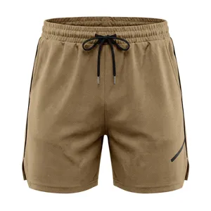 Men's quick-dry mesh athletic shorts detail view, breathable casual sport shorts with drawstring.