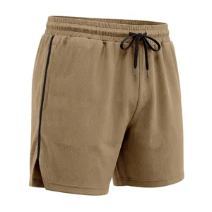Men breathable mesh athletic shorts with drawstring waist and contrast side stripe detail.