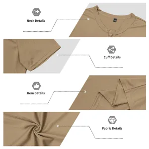 Men's solid color short sleeve casual henley shirt detail view showcasing collar and fabric