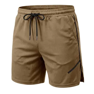 Men's breathable quick-dry mesh sports shorts with drawstring waistband and stylish side trim.