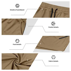Men's quick-dry athletic mesh shorts detail showcasing breathable fabric and secure pockets.