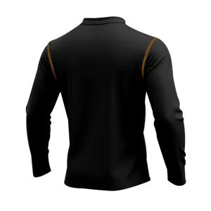Mens black long sleeve t shirt with contrast stitching, casual retro outdoor apparel for men.