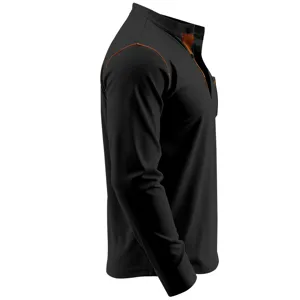 Men's retro contrast stitching long sleeve henley shirt, casual outdoor style detail view.