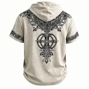 Sudadera de manga corta para hombre con estampado de arbol de la vida y estilo tribal.