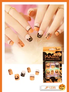 Halloween korte neppe nagels set schattige pompoen spinnenweb ontwerp 24 stuks