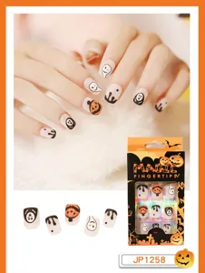 Halloween korte neppe nagels schattig spook pompoen ontwerp manicure nep nagel tips set