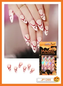 Halloween faux ongles pointus ensemble, design goutte de sang ongles press on de fete.
