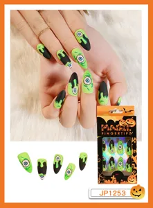 Faux ongles Halloween longue amande design yeux effrayants kit d'ongles acryliques gothiques