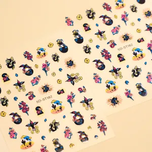 5D embossed nail stickers cute cartoon floral bird nail art decals for women manicure