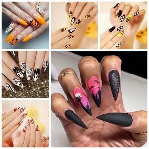 Faux Ongles Halloween Stiletto Faux Ongles Designs Assortis Couverture Totale Acrylique Nail Art Décors Pour Femmes Fête