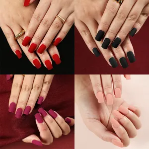 Matte solid color square press on nails set, elegant fake fingernails for daily wear.