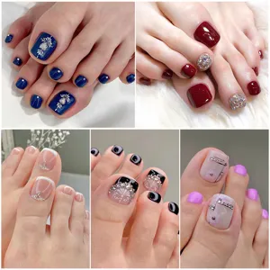 Faux Ongles de Pied Strass de Luxe Faux Ongles Artificiels Art Cristal Diamant Perle Fichiers Carrés Courts Faux Ongles pour Femmes Bijoux de Plage d'Été