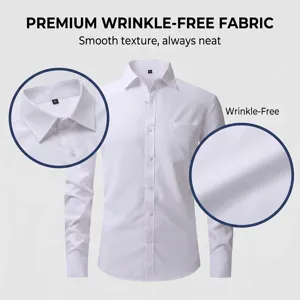 Camisa de hombre manga larga antiarrugas de negocio blanca con detalle de tejido