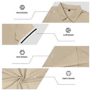 Men's casual polo shirt detail showing collar, cuffs, hem and fine fabric texture.