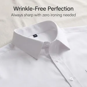Primer plano detalle cuello de camisa de vestir blanca de hombre sin arrugas botones