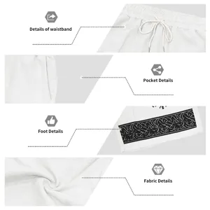 Men casual loose linen-feel rune print beach shorts detail view with adjustable drawstring waist.
