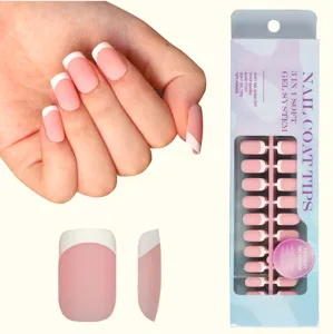 Press on nails French manicure short square matte pink false nail tips with box package kit