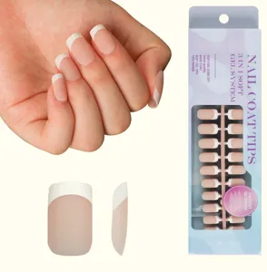 Reusable French false nails with packaging box, short press on nails for women daily wear.