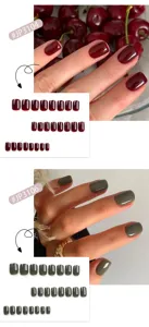 Close-up detail of short solid color press-on nails in classic shades for daily style.