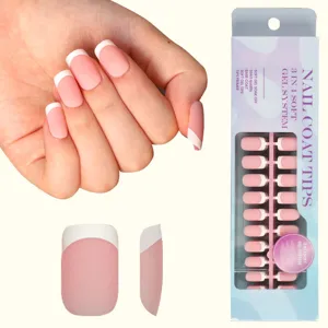 Matte french press on false nail tips nude pink short fake nails set with storage box
