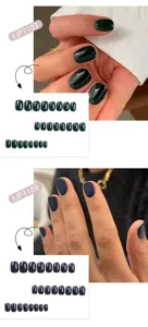 Short solid color press on fake nails set, removable false nail art pieces for women.