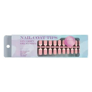 Press-on French fake nail tips set, 3 in 1 soft gel system packaging, easy to apply and remove.