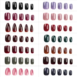 24pcs press-on nails short solid color fake nails removable full cover manicure set for women.