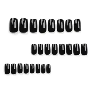 24pcs black short press on nails classic solid color glossy fake nail tips for daily wear
