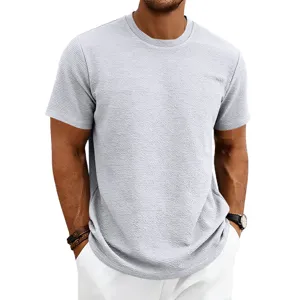 T-shirt homme texture maille manches courtes col rond haut ete decontracte detail vue