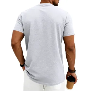 T-shirt homme casual col rond manches courtes, haut d'été en tricot texturé jacquard style.