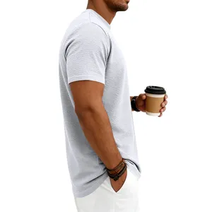 T-shirt col rond manches courtes homme texture tricot jacquard haut decontracte top