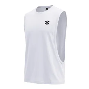 Men's White Sleeveless Sports Vest Loose Fitness Gym Tank Top Casual Printed Top Shirt