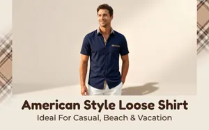 Men's casual short-sleeve contrast lapel shirt with stylish plaid details for daily wear.