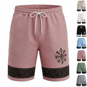 Herren lässige Leinenoptik Badeshorts Sommer atmungsaktive bedruckte hawaiianische kurze Hosen