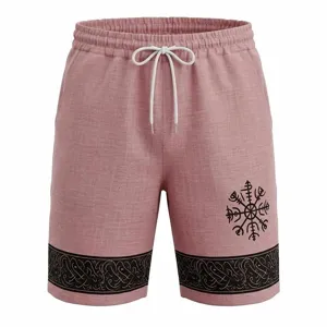 Bequeme Herren Freizeithose in Leinenoptik mit Kordelzug und Wikinger Runen Druck.