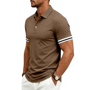 Men's casual contrast cuff short sleeve polo shirt summer fashion top detail view