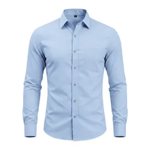 Camisa de hombre manga larga azul claro business casual con bolsillo en el pecho