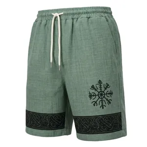 Herren Sommer lässige atmungsaktive Leinenmischung Shorts mit Print Strand Urlaub