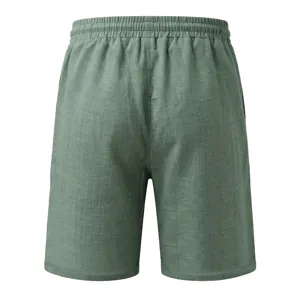 Detailansicht der grünen Herren Freizeithose aus Leinenimitat, elastischer Bund, Sommer.